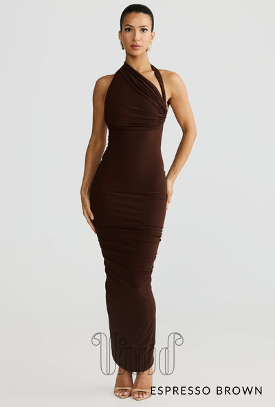 Melani The Label Chloe Dress in Espresso Brown / Nude & Neutrals
